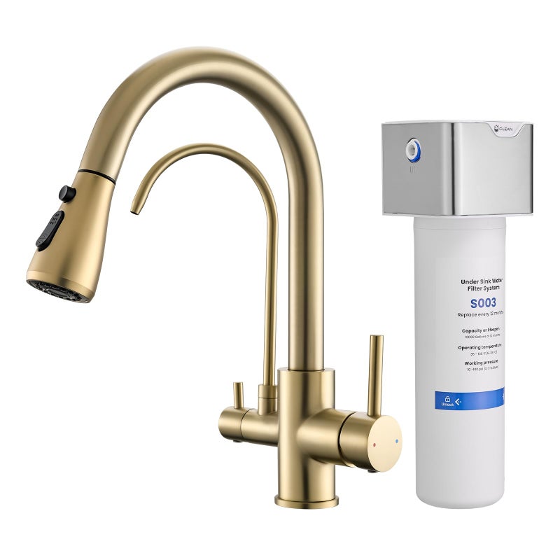 GIMILI 3 in 1 Gold Kitchen Faucet with Under Sink Water Filter System Reduces Lead Chlorine Bad Taste Odor Kitchen Sink Faucet with Drinking Water Faucet - Image 2