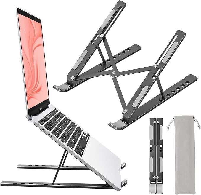 Zirak Portable Foldable Aluminum Laptop Stand | Mini Ergonomic Laptop Riser for Desk | Adjustable Cooling Stand for Every Laptop Stand (Black (7 Level Adjustment)) - Image 1