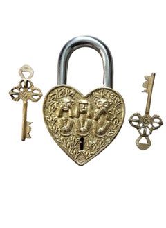 Sara International Eagle ON Heart Shape Lock Handmade Solid Brass Big Padlock with Keys Home Decor  - Image 2