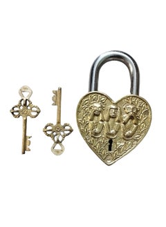 Sara International Eagle ON Heart Shape Lock Handmade Solid Brass Big Padlock with Keys Home Decor  - Image 3