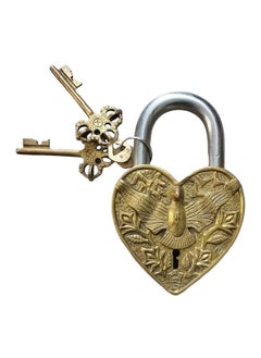 Sara International Eagle ON Heart Shape Lock Handmade Solid Brass Big Padlock with Keys Home Decor  - Image 1