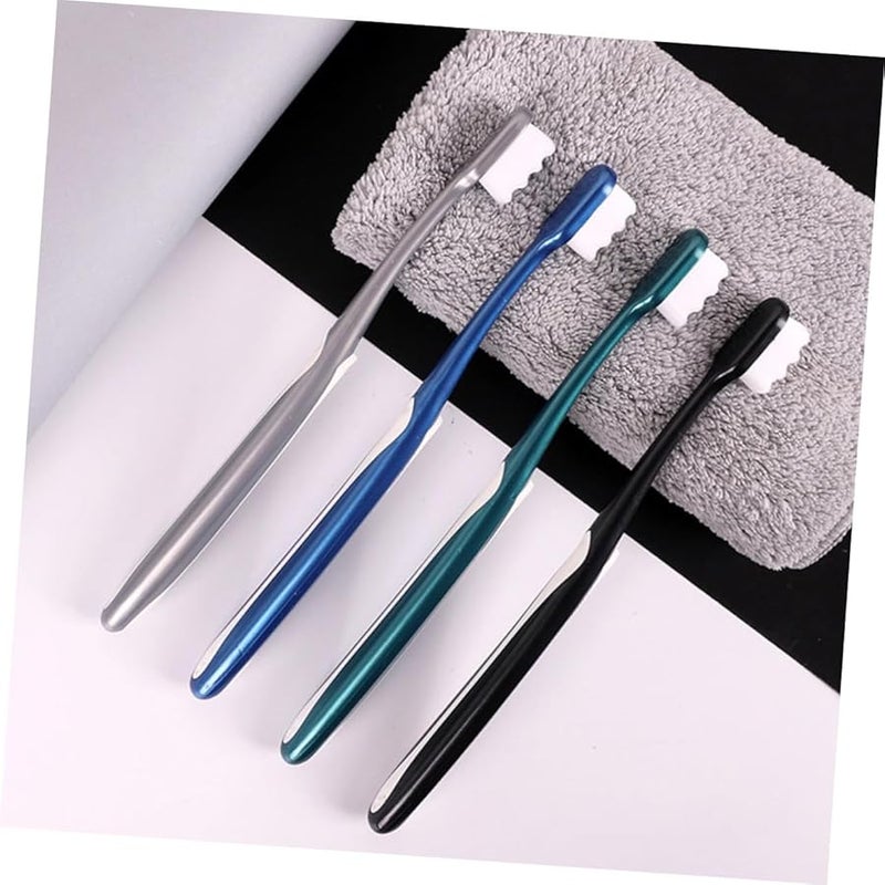 4 قطع فرشاة أسنان للكبار بشعيرات ناعمة لإزالة البلاك والعناية اللطيفة باللثة مع قبضة مريحة، لون عشوائي - Image 5