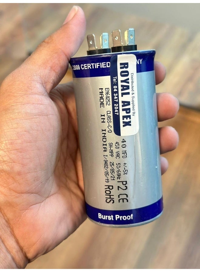 Royal Apex Royal Apex Burst Proof 2 Pin Round Capacitor with Aluminium Housing for AC, Motor Compressor etc | EN60252 CES2 RoHS Standards | Made in India (2 PIN 40MFD (40µF)) - Image 2