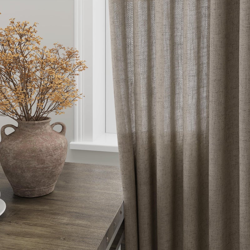 Nanspring Mocha Back Tab Linen Curtains for Living Room 2 Panels Set Semi Sheer Curtains for Dining Room 52X84 - Image 3