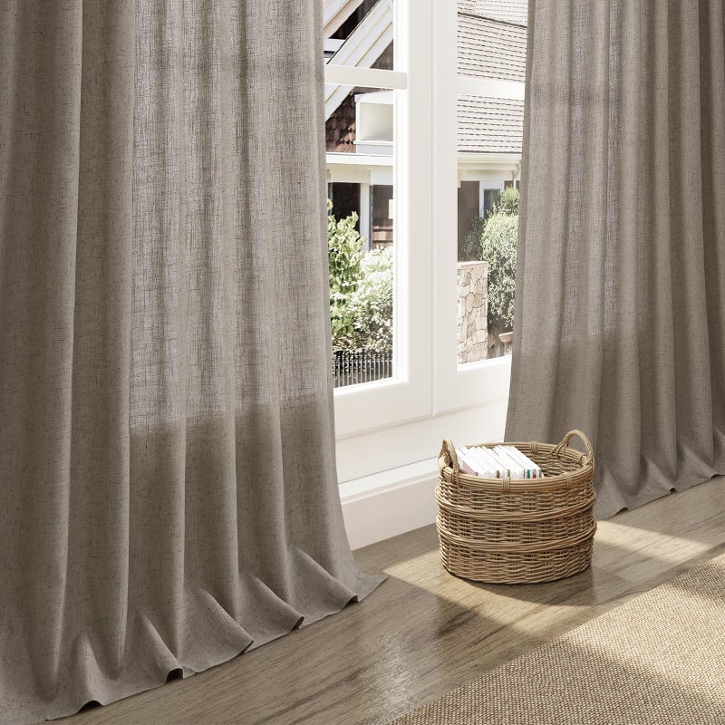 Nanspring Mocha Back Tab Linen Curtains for Living Room 2 Panels Set Semi Sheer Curtains for Dining Room 52X84 - Image 5