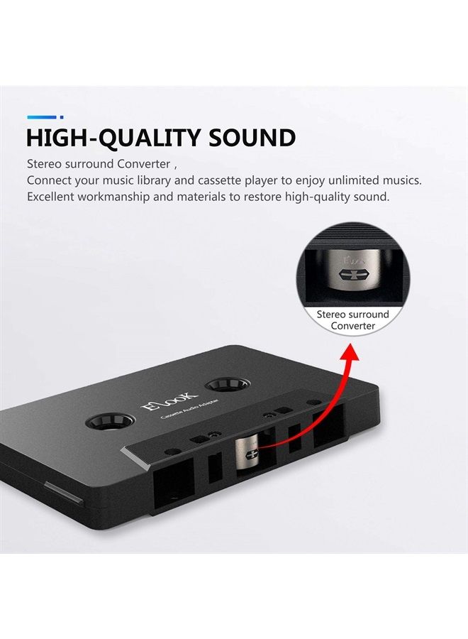 Elook Cassette Aux Adapter Kit for Car, Includes One Smartphone to 3.5 mm Headphone Jack Adapter Black - Image 2