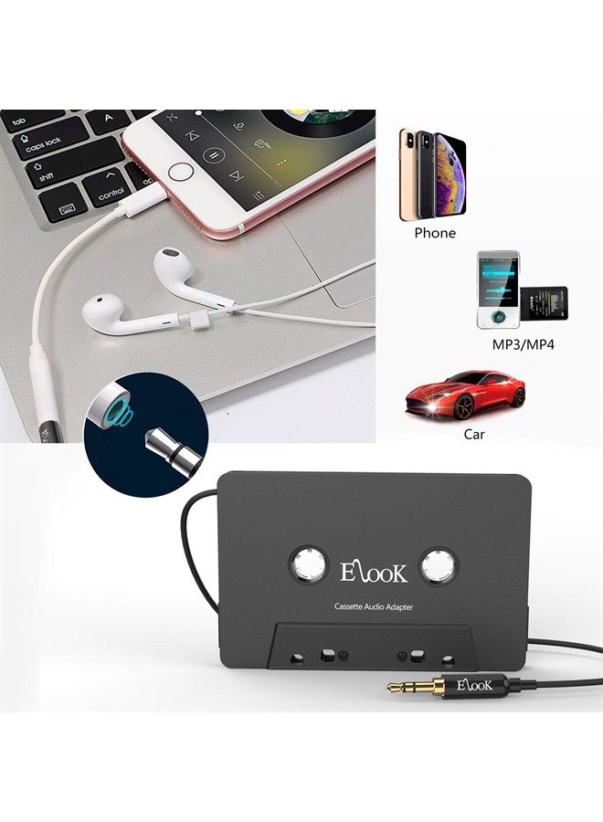Elook Cassette Aux Adapter Kit for Car, Includes One Smartphone to 3.5 mm Headphone Jack Adapter Black - Image 1