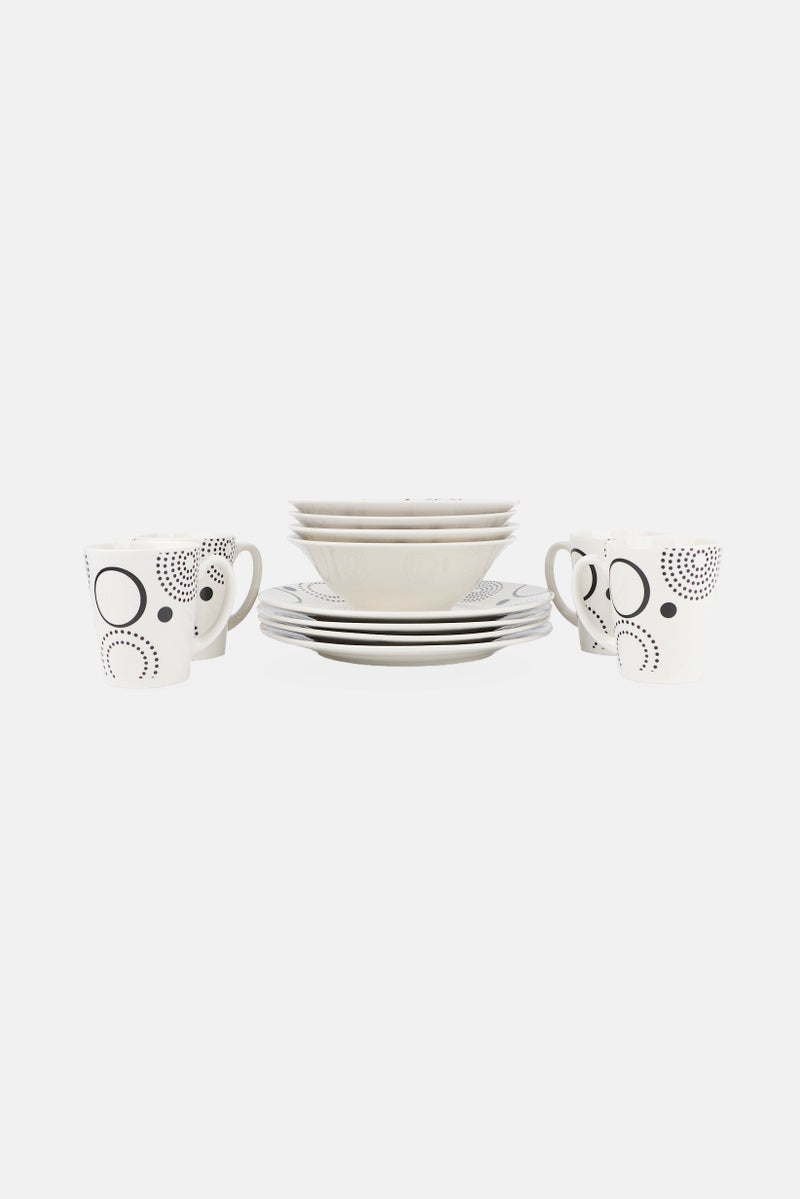 Gibson Home 12 Pieces Modern Times Ceramic Dinnerware Set, White - Image 1