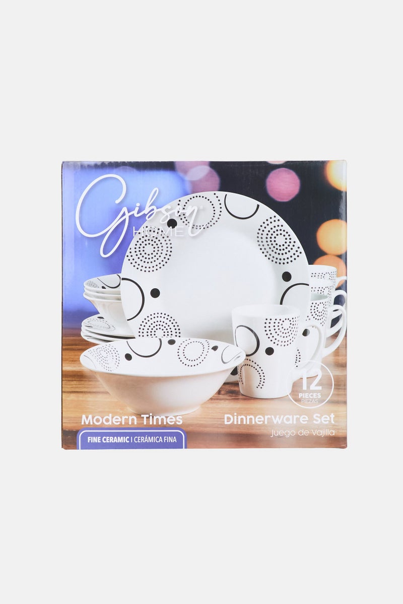 Gibson Home 12 Pieces Modern Times Ceramic Dinnerware Set, White - Image 2