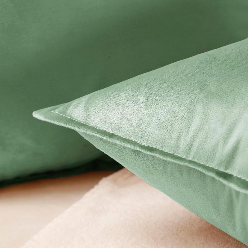 VAKADO Throw Pillow Covers 12x20 Set of 2 Sage Green Velvet Decor Decorative Couch Cushion Euro Pillowcases with Fringe Home Bed Decoration for Sofa Bedroom Office - Image 2