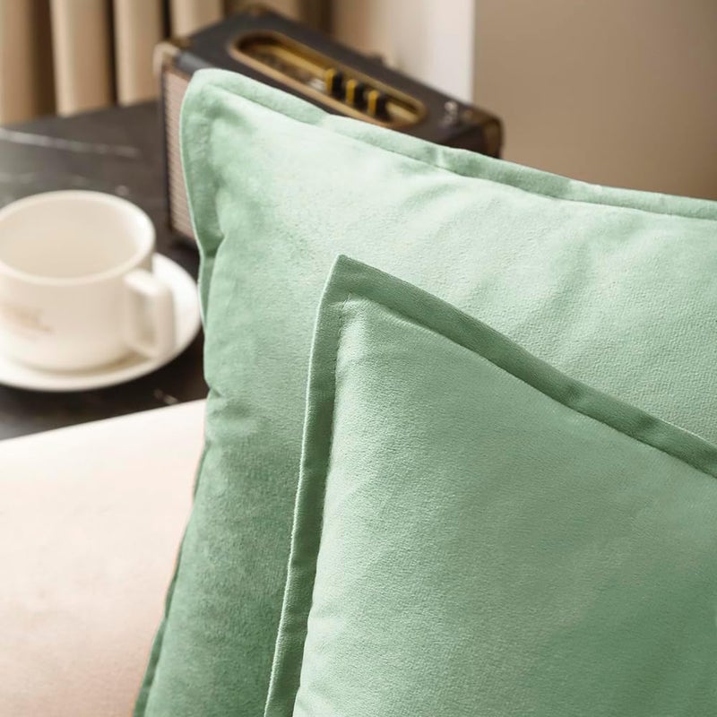 VAKADO Throw Pillow Covers 12x20 Set of 2 Sage Green Velvet Decor Decorative Couch Cushion Euro Pillowcases with Fringe Home Bed Decoration for Sofa Bedroom Office - Image 4