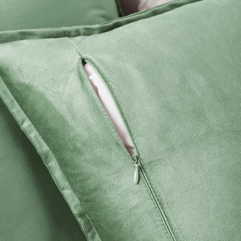 VAKADO Throw Pillow Covers 12x20 Set of 2 Sage Green Velvet Decor Decorative Couch Cushion Euro Pillowcases with Fringe Home Bed Decoration for Sofa Bedroom Office - Image 3