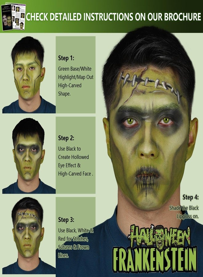 BOBISUKA Halloween Beetle-juice Makeup & Frankenstein Makeup Kit, Face Paint SFX Character Set with Black Lipstick & Applicators for Ghost, Zombie, Grinch Special Effects Make Up, Costume Cosplay Party & Stage - Image 4