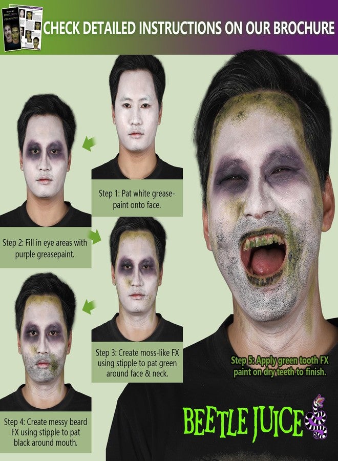 BOBISUKA Halloween Beetle-juice Makeup & Frankenstein Makeup Kit, Face Paint SFX Character Set with Black Lipstick & Applicators for Ghost, Zombie, Grinch Special Effects Make Up, Costume Cosplay Party & Stage - Image 3