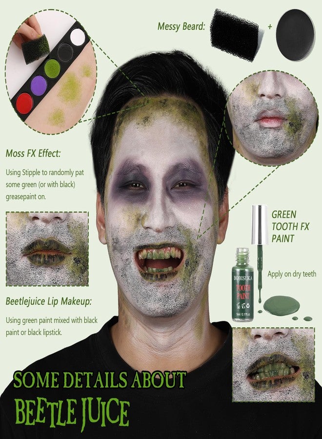 BOBISUKA Halloween Beetle-juice Makeup & Frankenstein Makeup Kit, Face Paint SFX Character Set with Black Lipstick & Applicators for Ghost, Zombie, Grinch Special Effects Make Up, Costume Cosplay Party & Stage - Image 5