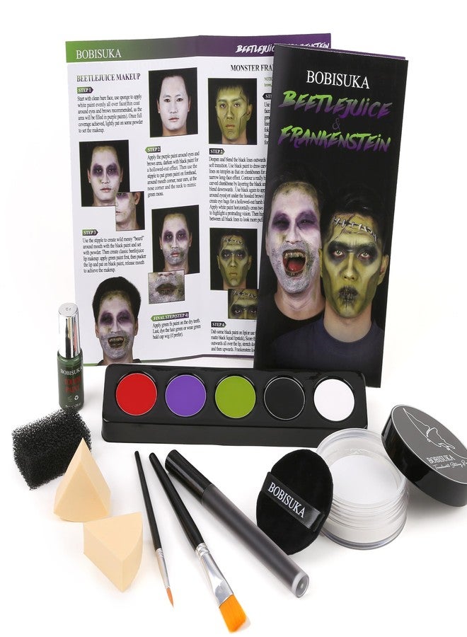 BOBISUKA Halloween Beetle-juice Makeup & Frankenstein Makeup Kit, Face Paint SFX Character Set with Black Lipstick & Applicators for Ghost, Zombie, Grinch Special Effects Make Up, Costume Cosplay Party & Stage - Image 1