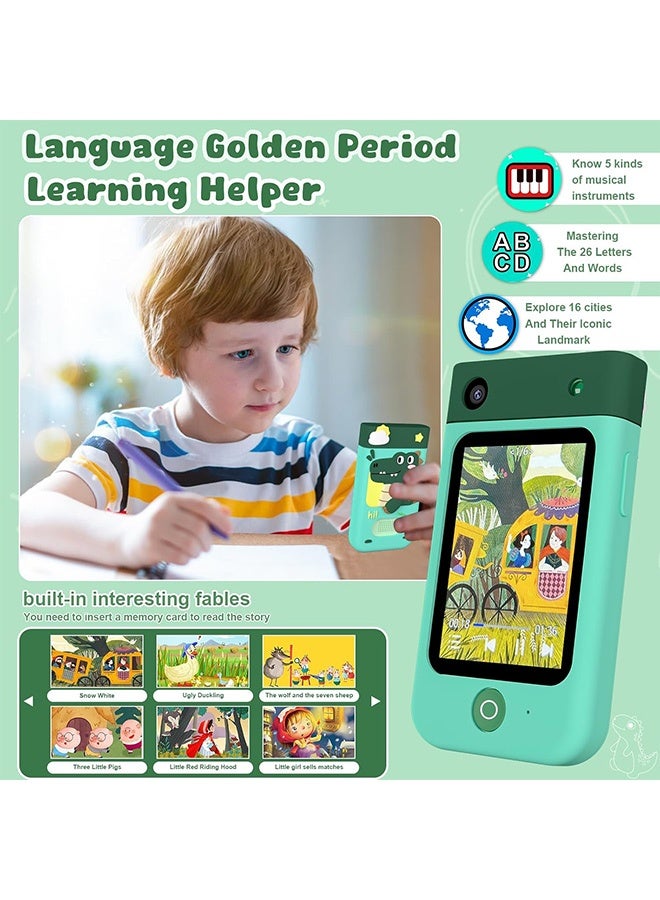 Kids Smart Phone Toys for Boys, Birthday Gifts for Boys Ages 3-8,2.8'Touchscreen Toddler Learning Toy phone with Rotating Camera,Story Phones for Kids , Music Player,32G SD Card-Green - Image 2