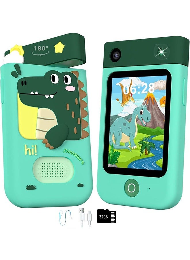 Kids Smart Phone Toys for Boys, Birthday Gifts for Boys Ages 3-8,2.8'Touchscreen Toddler Learning Toy phone with Rotating Camera,Story Phones for Kids , Music Player,32G SD Card-Green - Image 1