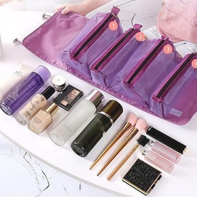 Karomouj KMA685 Makeup Roll Bag Waterproof 4 in 1 Multifunctional Removable Hanging Makeup Bag with Foldable 4 Toiletry Bag for BrushJewelryMakeup KitCosmetic Bag MulticolorPack of 1 - Image 4