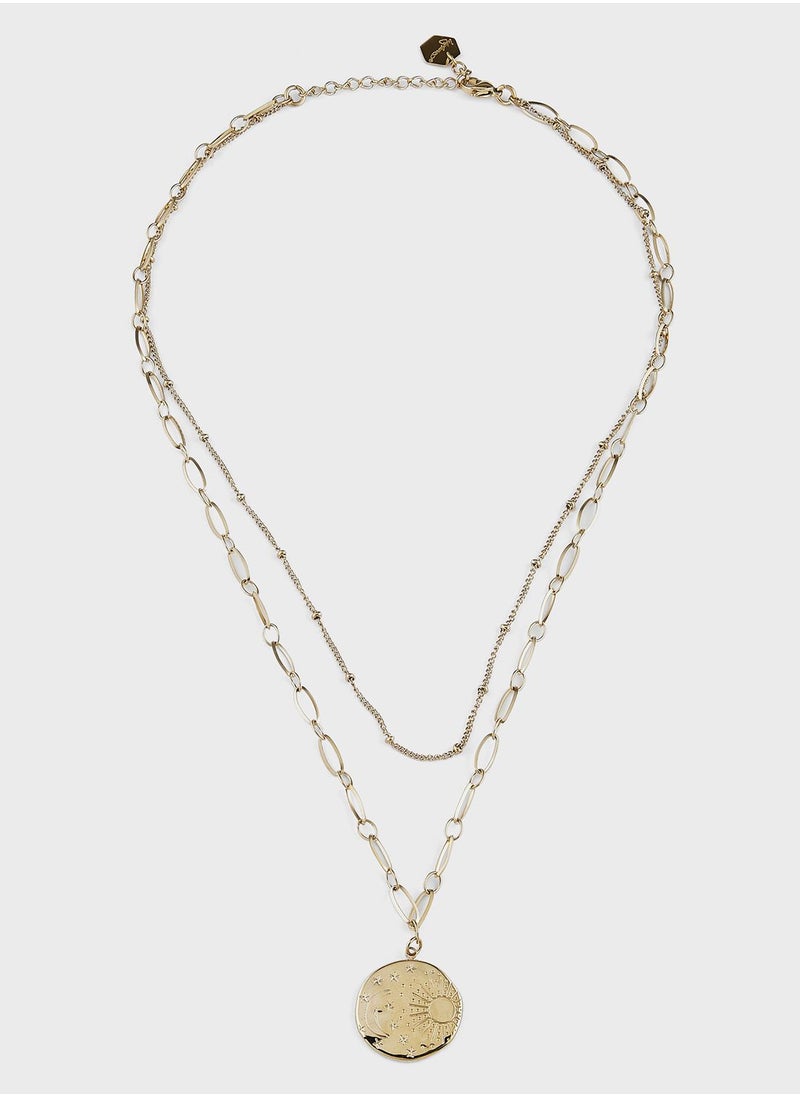 Lady Mauve LUNA & SOL MOON & SUN CIRCLE DOUBLE CHAIN Necklace  - Image 1