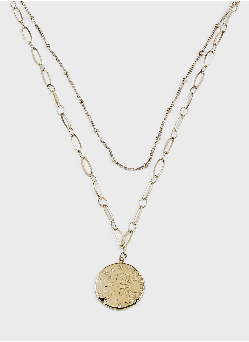 Lady Mauve LUNA & SOL MOON & SUN CIRCLE DOUBLE CHAIN Necklace  - Image 2