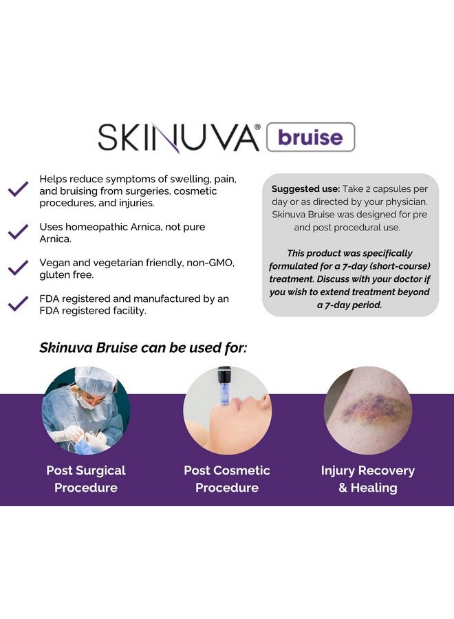 Skinuva ® Bruise, Arnica + Bromelain + Zinc Supplement For Bruising And Swelling, Homeopathic Bruise Remedy - 14 Capsules (7 Day Treatment)  - Image 4