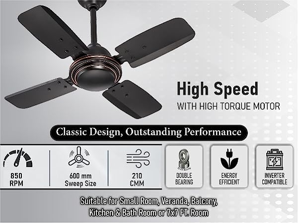 DIGISMART Uphaar 600 MM Ceiling Fan 850 RPM High Speed Air Delivery with 4 Blades, Anti-Dust Coating, 2 Years Warranty - Uphaar Brown - Image 4