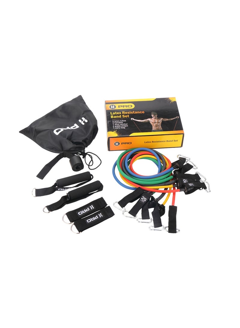أتش برو مجموعة أربطة مقاومة إتش برو HBR-6 للتمارين المنزلية | 5 أنابيب لاتكس، مقابض، أحزمة للكاحل، مثبت للباب وحقيبة حمل - Image 1