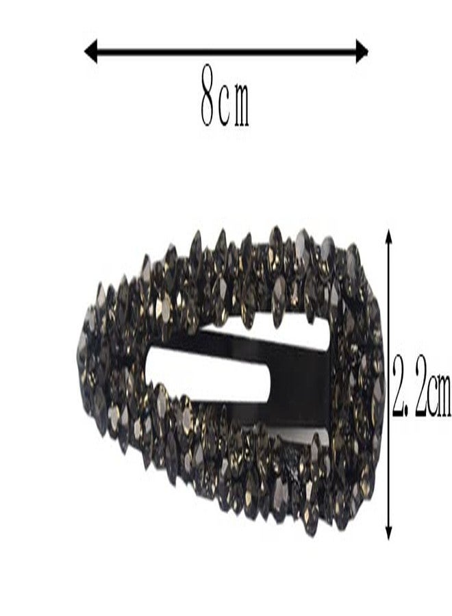 DAONACO Sparkly Czech Crystal Snap Clips 3.15" Black Stone Metal Hair Clips long Hair Barrettes Hair Pins Hair Slide Stylish for Women Girl,2 Pack (Black) - Image 2