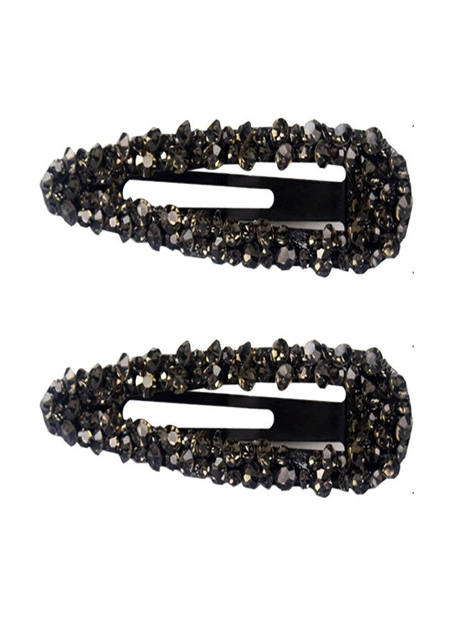 DAONACO Sparkly Czech Crystal Snap Clips 3.15" Black Stone Metal Hair Clips long Hair Barrettes Hair Pins Hair Slide Stylish for Women Girl,2 Pack (Black) - Image 1