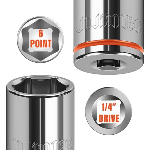 JU JIAN TEC 1/4" Drive Metric Master Socket Set, 14-Piece Shallow Hex Socket Set (4mm-15mm), Cover Most Commonly Sizes, 6 Point, Chrome Vanadium Steel with Molded Case - Image 4