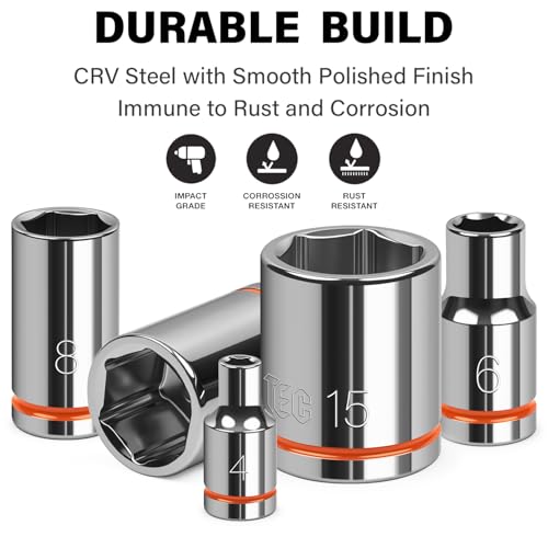 JU JIAN TEC 1/4" Drive Metric Master Socket Set, 14-Piece Shallow Hex Socket Set (4mm-15mm), Cover Most Commonly Sizes, 6 Point, Chrome Vanadium Steel with Molded Case - Image 2