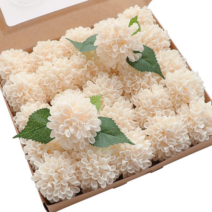 ARTIFICIAL DAHLIA FLOWERS 25PCS REAL LOOKING CREAM FOAM FAKE ROSES WITH STEMS FOR DIY WEDDING BOUQUETS BRIDAL SHOWER CENTERPIECES FLORAL ARRANGEMENTS PARTY TABLES HOME DECORATION