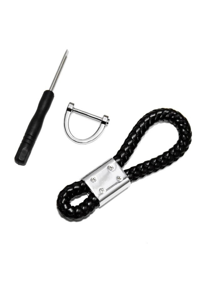 Mini Cooper مفتاح سيارة أسود لحافظة MINI Cooper - حلقة مفاتيح معدنية قابلة للفصل و جلد محبوك باليد - متوافقة مع موديلات R55 R56 R57 R58 R59 R60 R61 F54 F55 F56 F57 F60 - Image 2