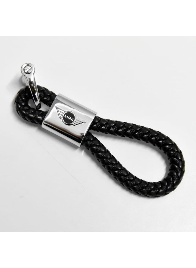 Mini Cooper مفتاح سيارة أسود لحافظة MINI Cooper - حلقة مفاتيح معدنية قابلة للفصل و جلد محبوك باليد - متوافقة مع موديلات R55 R56 R57 R58 R59 R60 R61 F54 F55 F56 F57 F60 - Image 3