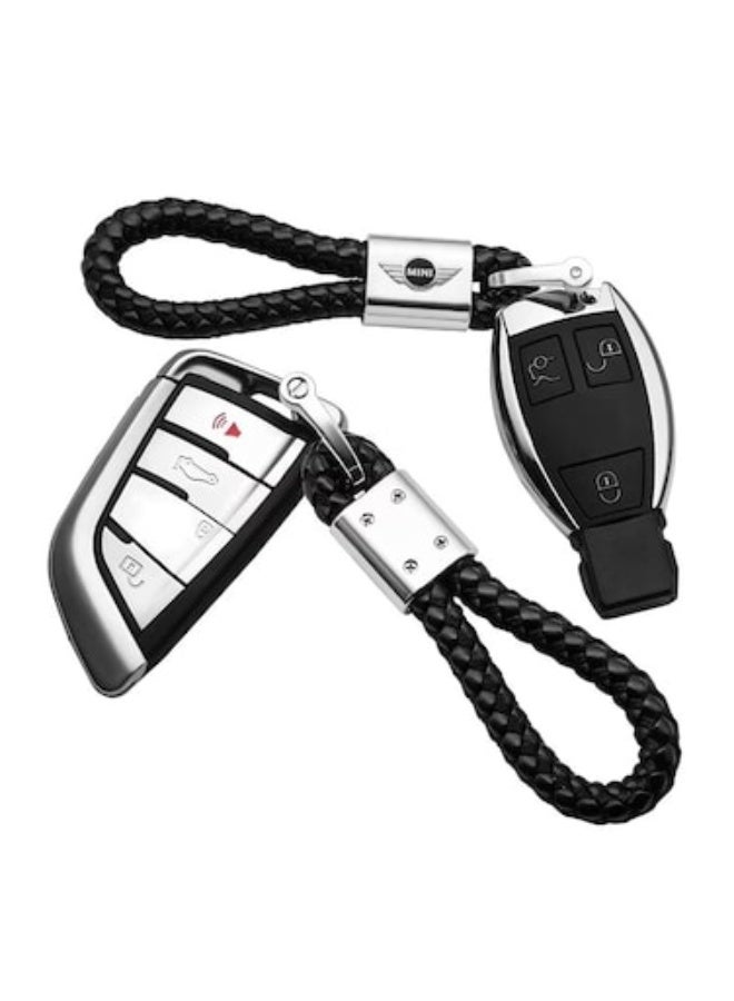 Mini Cooper مفتاح سيارة أسود لحافظة MINI Cooper - حلقة مفاتيح معدنية قابلة للفصل و جلد محبوك باليد - متوافقة مع موديلات R55 R56 R57 R58 R59 R60 R61 F54 F55 F56 F57 F60 - Image 4