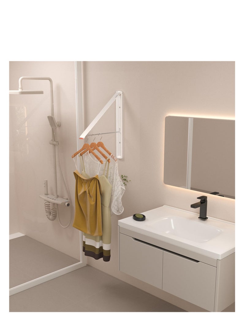 Zikra Clothes Drying Rack Wall Mounted, Retractable & Foldable Clothes Hanger for Laundry Room Organization and Storage, Space Saving, for Dorm, Closet, Balcony, Laundry Room(1P, Metal, White) - Image 4
