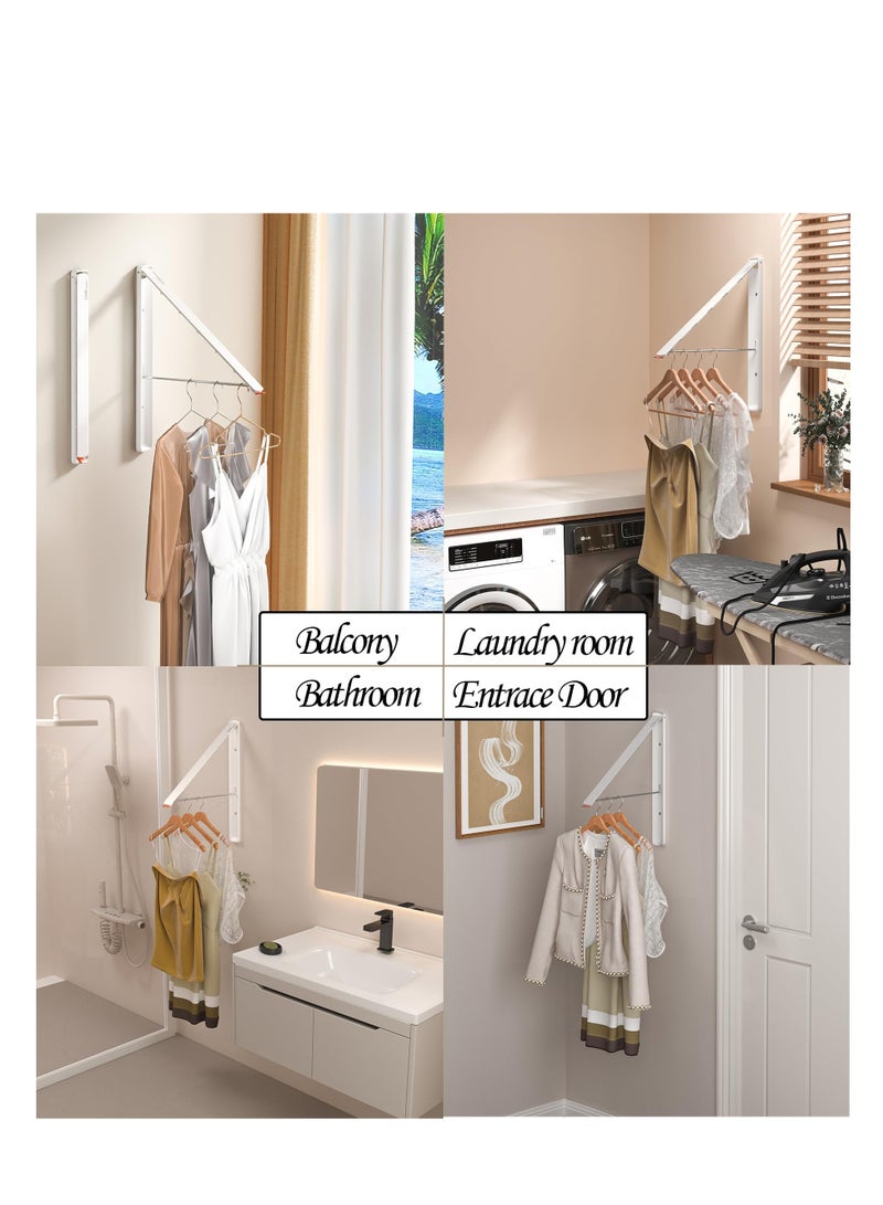 Zikra Clothes Drying Rack Wall Mounted, Retractable & Foldable Clothes Hanger for Laundry Room Organization and Storage, Space Saving, for Dorm, Closet, Balcony, Laundry Room(1P, Metal, White) - Image 2