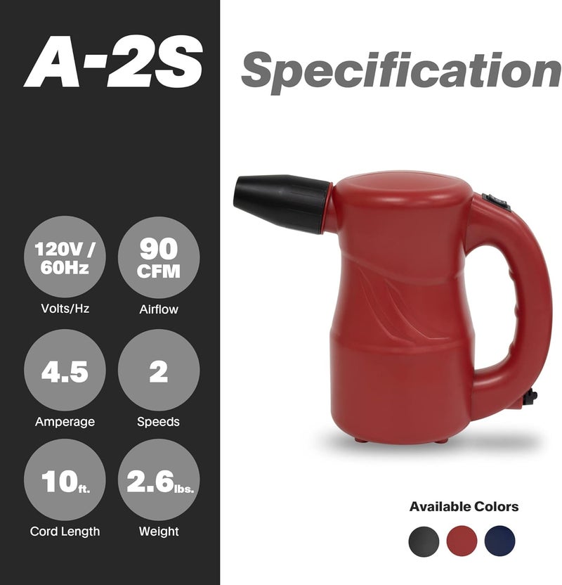 A-2S Cyber Duster Electric Air Duster for Dusting, Drying, Inflating, Blowing, Car Detailing, Computer, Leaf Blowing, 90CFM, 2 Nozzles+1 Brush, High Performance Motor, Eco-Friendly, Navy Blue