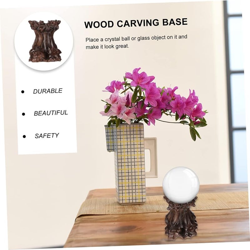 قاعدة عرض كرة منحوتة من الخشب الطبيعي للكريستالات وديكور المنزل الفني - Image 2