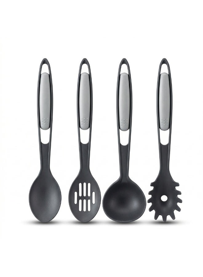 4 Piece Plastic Kitchen Utensil Set with Serving Spoon, Stirring Spoon, Soup Ladle and Pasta Server for Daily Cooking, Food Preparation and Serving - Image 1