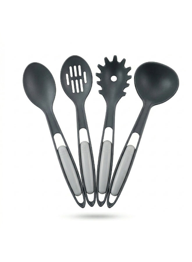 4 Piece Plastic Kitchen Utensil Set with Serving Spoon, Stirring Spoon, Soup Ladle and Pasta Server for Daily Cooking, Food Preparation and Serving - Image 2