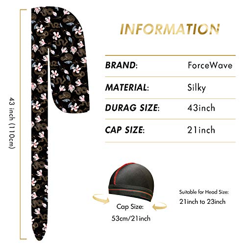 ForceWave 4PCS Silky Durags for Men 360 Waves, Designer Do Rag, 1 Wave Cap (Snack Flower Blue Black Red) - Image 4