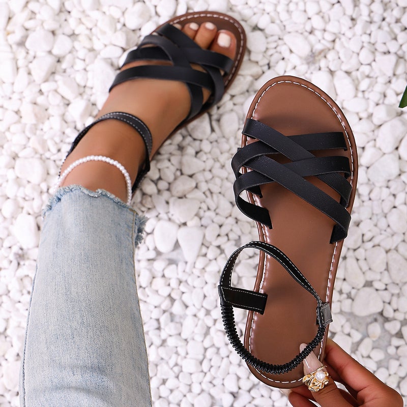 Plus-Size Fashion Versatile Flat Shoes Roman Sandals Beach Sandals One-Strap Sandals - Image 5