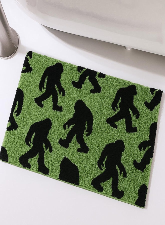 Tinideya Bigfoot Sasquatch Gifts Green Bigfoot Bathroom Mat 16" x 24" Non Slip Unique Sasquatch Gifts for Men Women Funny Lover Birthday Vintage Microfiber Carpet for Bathroom Decor - Image 1