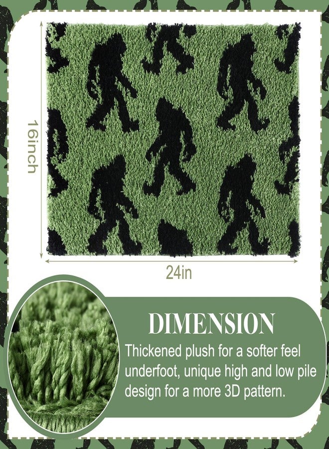 Tinideya Bigfoot Sasquatch Gifts Green Bigfoot Bathroom Mat 16" x 24" Non Slip Unique Sasquatch Gifts for Men Women Funny Lover Birthday Vintage Microfiber Carpet for Bathroom Decor - Image 2