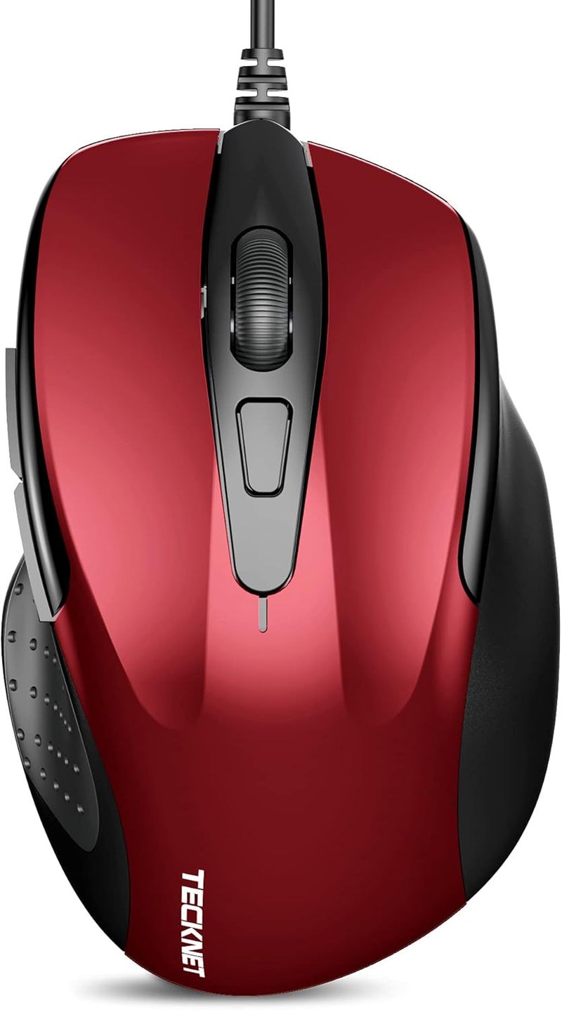 TECKNET USB Wired Mouse, 6400 DPI Mice 4 Adjustable DPI with 7-Button Corded, Optical Computer Mouse with Ergonomic Design for Laptop, Chromebook, PC, Desktop, Mac, Notebook-Red - Image 1