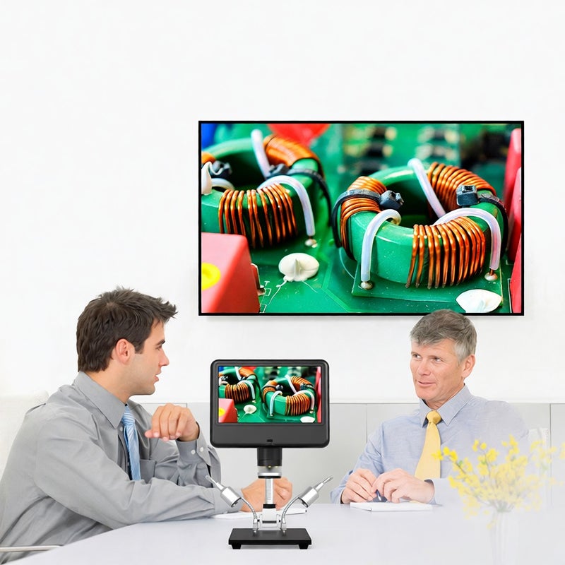 مجهر رقمي 24 ميجابكسل مع شاشة عرض قابلة للتعديل مقاس 7 بوصات، تضخم رقمي 3 أضعاف، ومميزات التقاط الصور والفيديوهات، ومجهر مع تأثير ثلاثي الأبعاد مع تحكم عن بعد ونظام متعدد اللغات لفحص لوحات الدوائر - Image 3