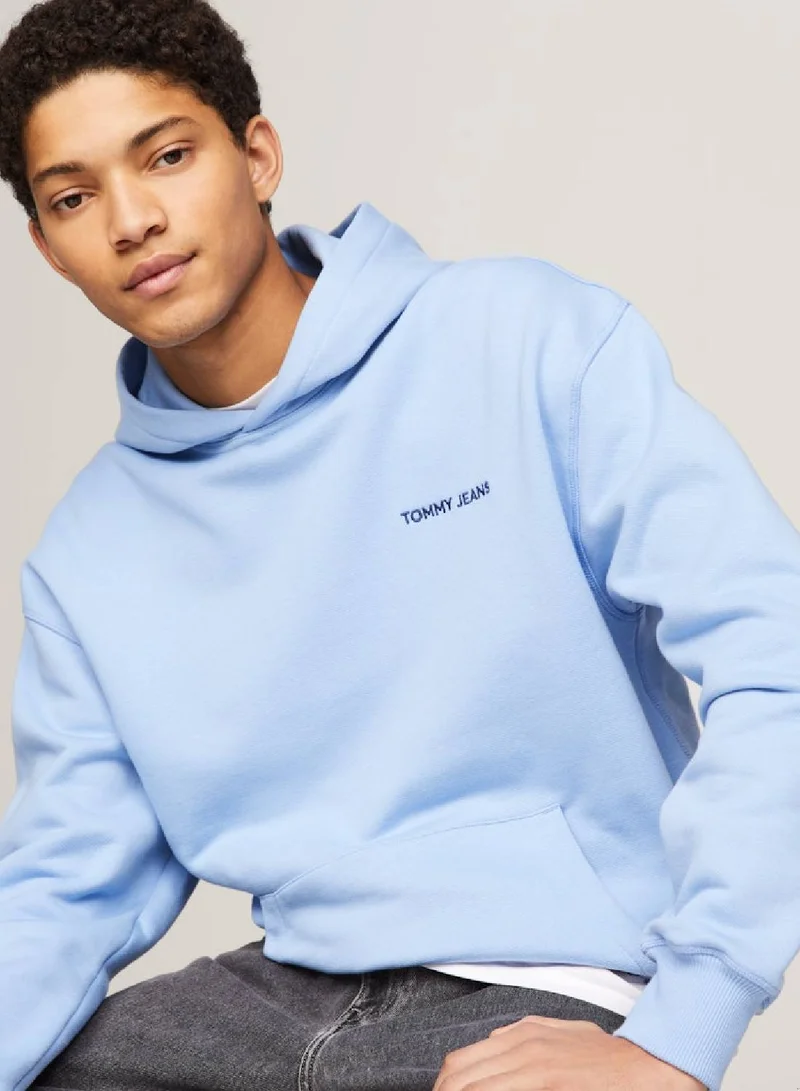 TOMMY JEANS Men's Classics Logo Embroidery Relaxed Fit Hoody -  Pure cotton, Blue