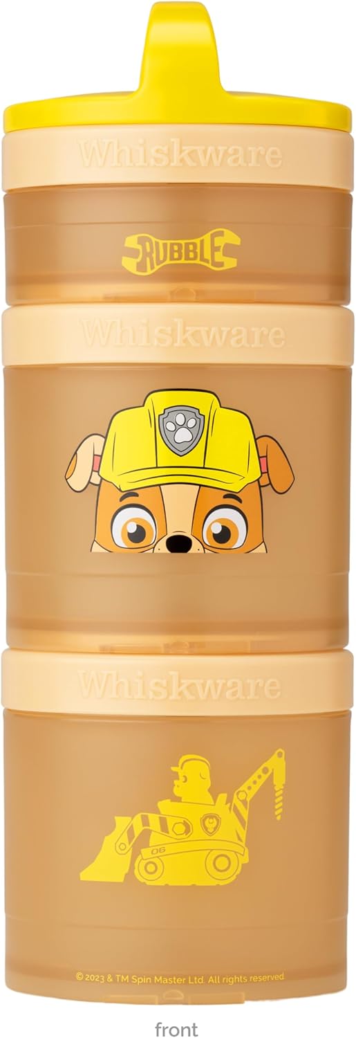 Whiskware حاويات وجبات خفيفة قابلة للتكديس من ويكسوير لباترول باو للأطفال والرضع 3 أكواب وجبات خفيفة قابلة للتكديس للمدرسة والسفر صديقة لحامل الأكواب وتركز على رايبل - Image 1